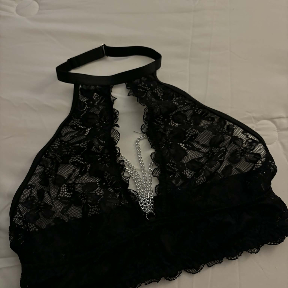 Others Follow Black Lace Bralette with Chain Detail